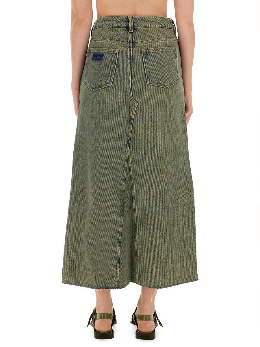 Ganni Maxi Grey Skirts With Slit At The Front In Denim Woman In Navy