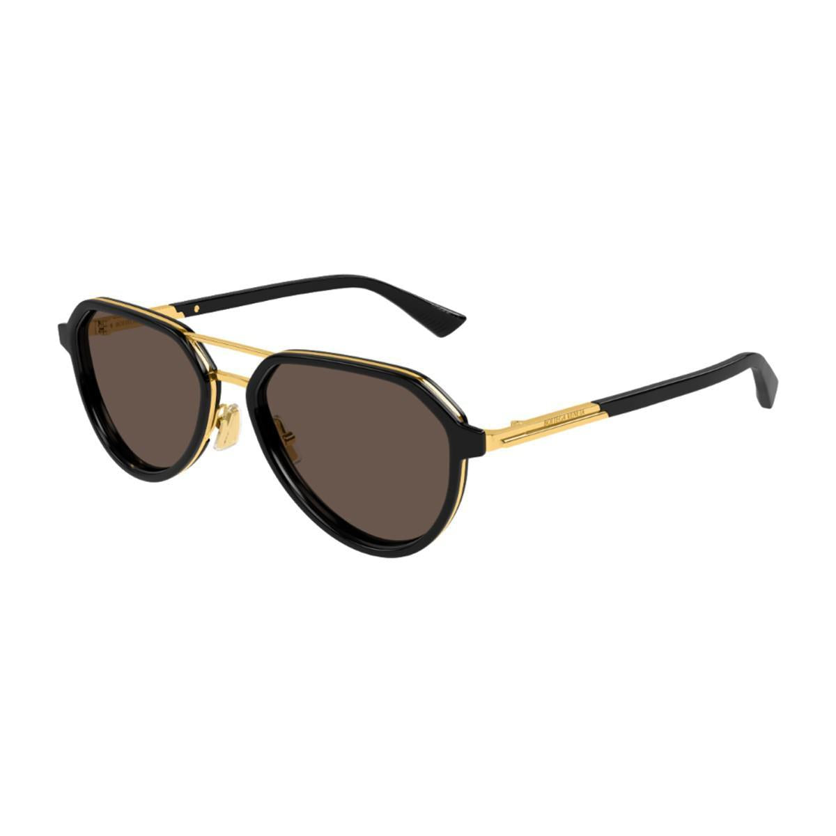 Bottega Veneta Bv1373s Linea Ribbon 001 Black Gold Brown Sunglasses In Black