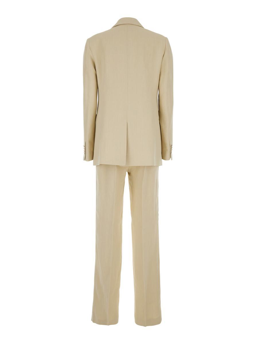 Grifoni Beige Double-breasted Suit With Notched Revers In Viscose And Linen Blend Woman In Beige