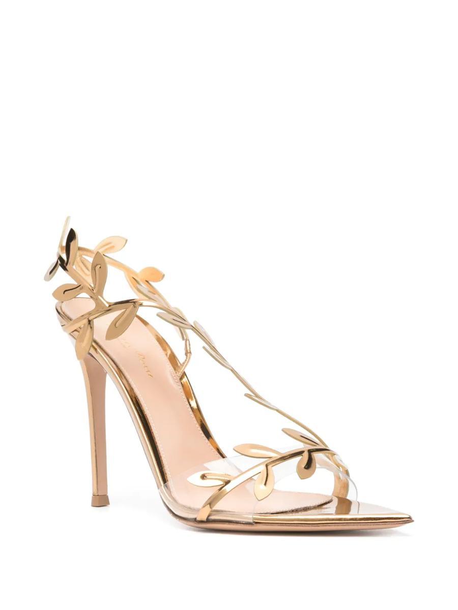 Gianvito Rossi Flavia Leaf Pointed Toe Asymmetric Slingback Sandal In Beige