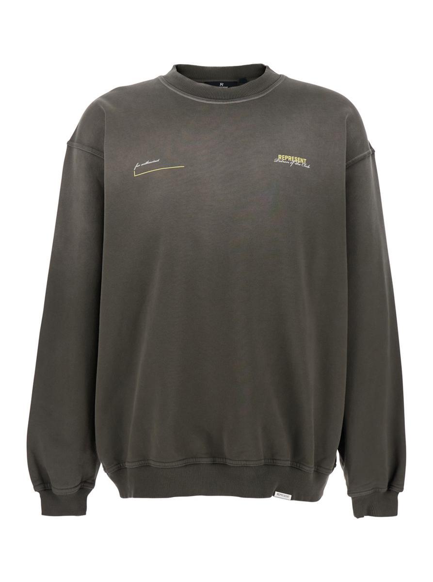 Represent Patron Of The Club Olive Green Crewneck Sweater With Front And Back Logo Print In Cotton Man In Green