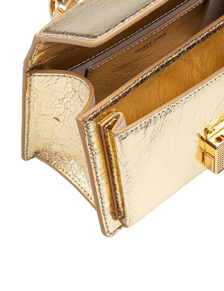 Golden Goose Venezia Small Shiny Wavy Leather Crossbody Bag In Light Gold