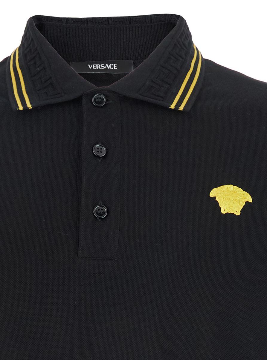 Versace Black Polo Shirt With Classic Collar And Medusa Embroidery