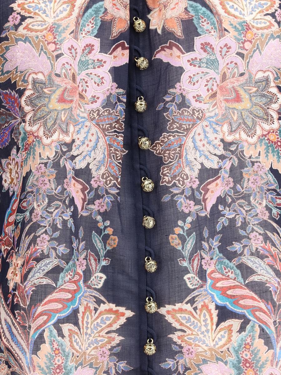 Zimmermann Rhiannon Billow Blue Blouse With High Neck And All-over Paisley Print In Ramie Woman In Blue