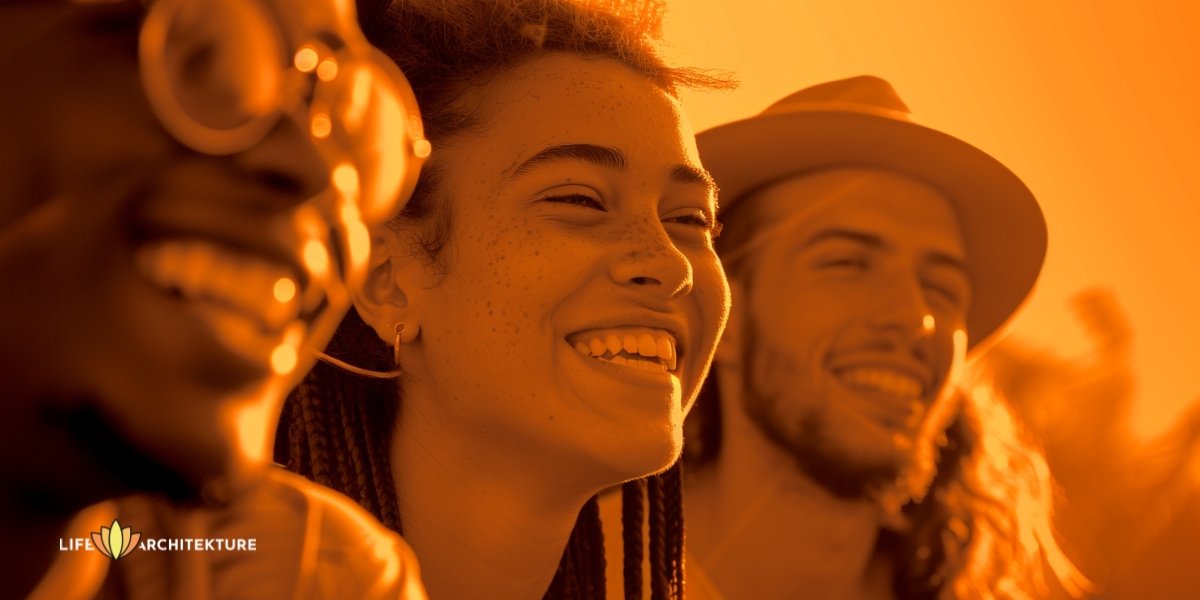 A group of friends enjoying and laughing in a healthy and happy environment