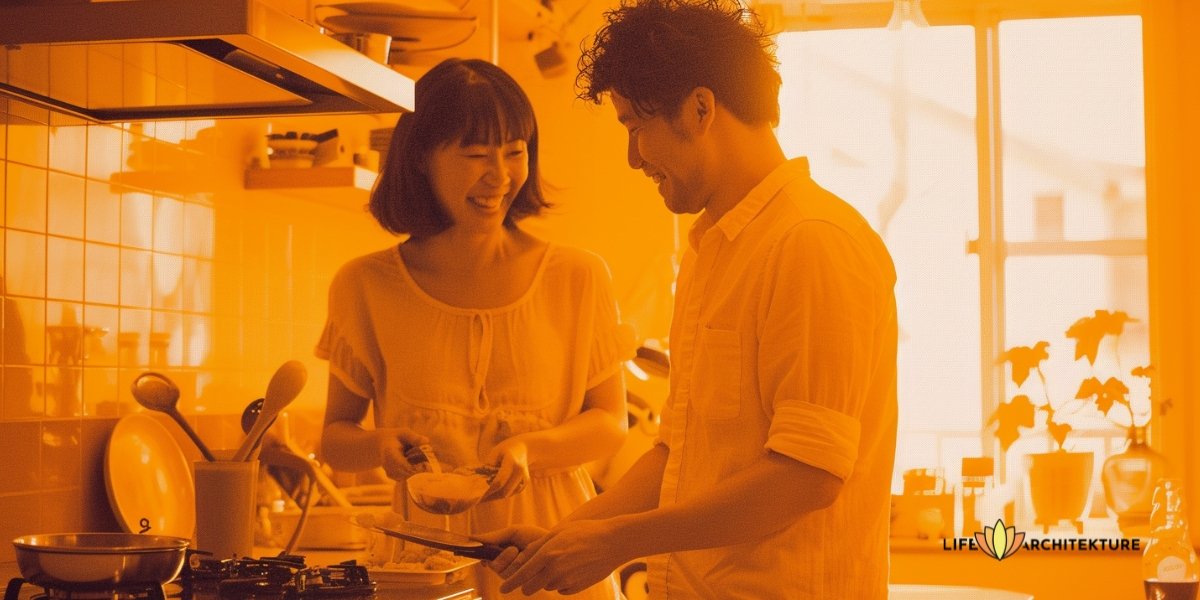 A man cooking a meal for his wife as act of service is her love language