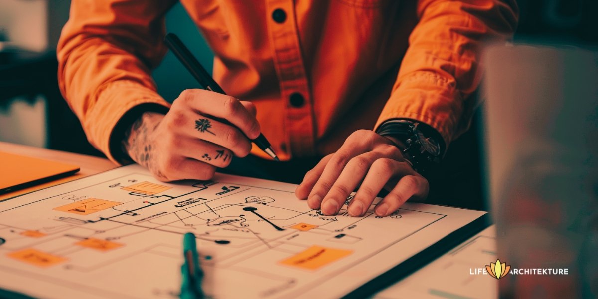 Un homme travaillant sur le projet de ses rêves, le divisant en objectifs plus petits et réalisables.