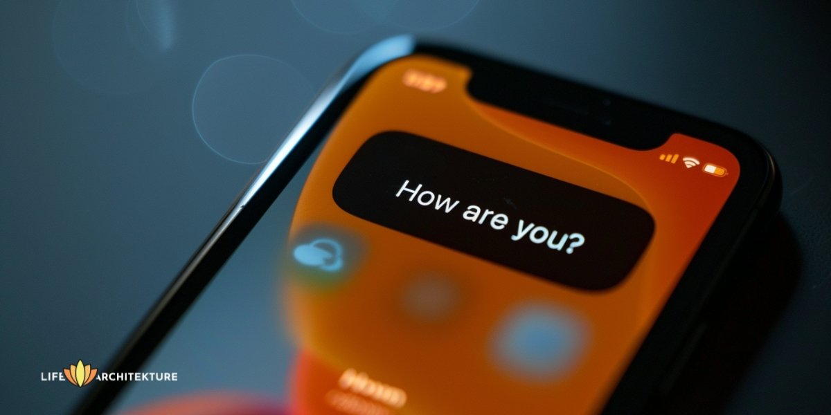 A phone kept on table with a message notification, "How are you?"