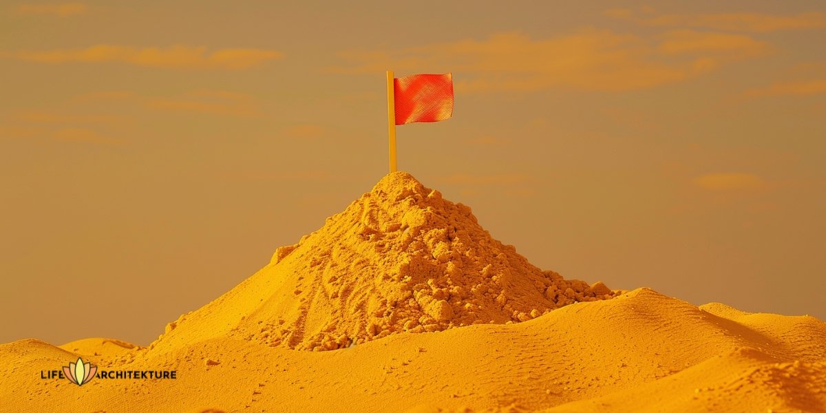 A flag above a small sand mountain, celebrate your milestones