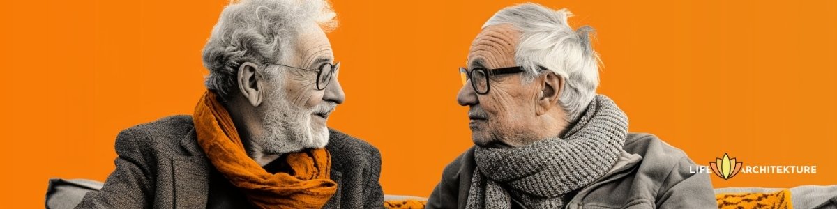 Zwei Männer führen ein Gespräch miteinander, starke Kommunikationsfähigkeit