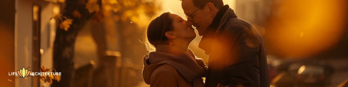 Ehemann und Ehefrau küssen sich und zeigen damit ihre Zuneigung zueinander