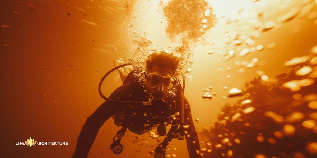 A man on an adventurous date with himself, trying scuba diving for the first time