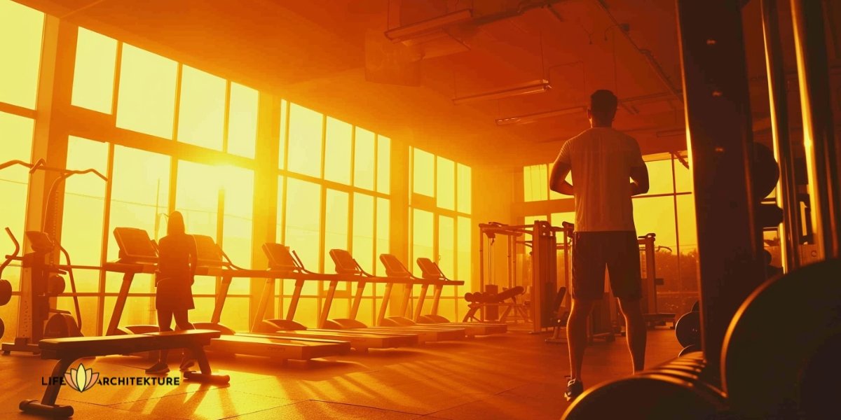 A man working out in the gym, taking his mind off of work stress