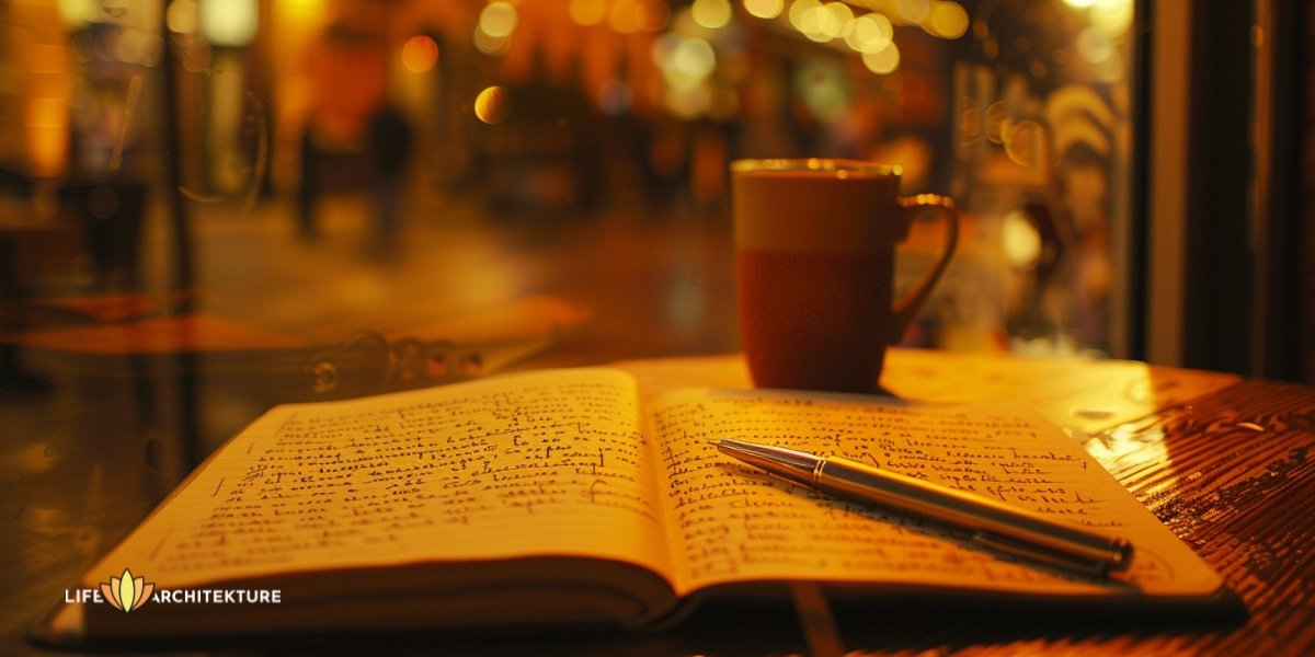 A journal, pen and coffee on the table, reflecting and adjusting to create the life I want