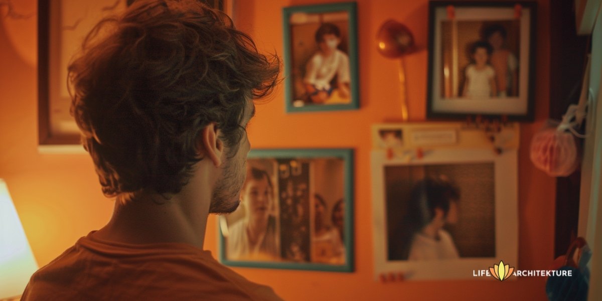 Homme regardant ses photos d'enfance et ravivant ses désirs personnels