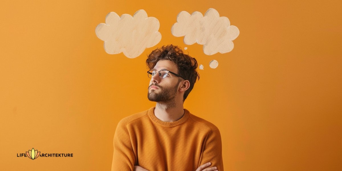 Un hombre que se toma su tiempo para elegir pensamientos para una vida feliz