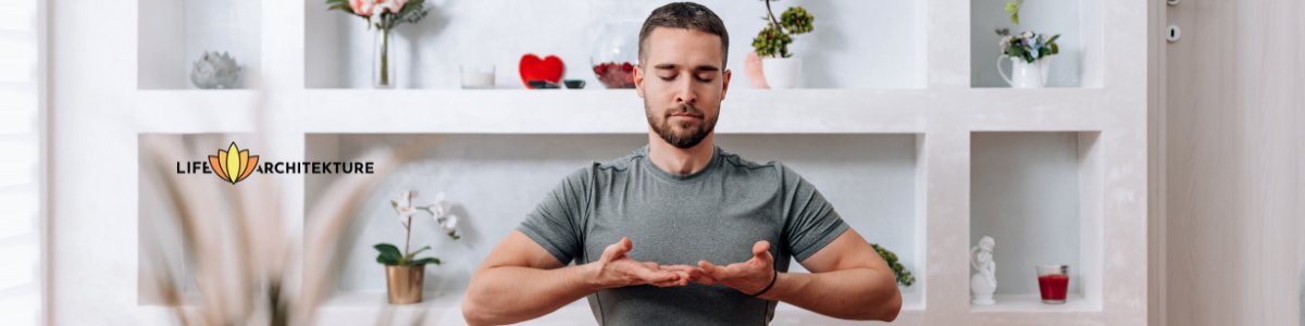 man seated in mediation pose doing deep breathing exercise