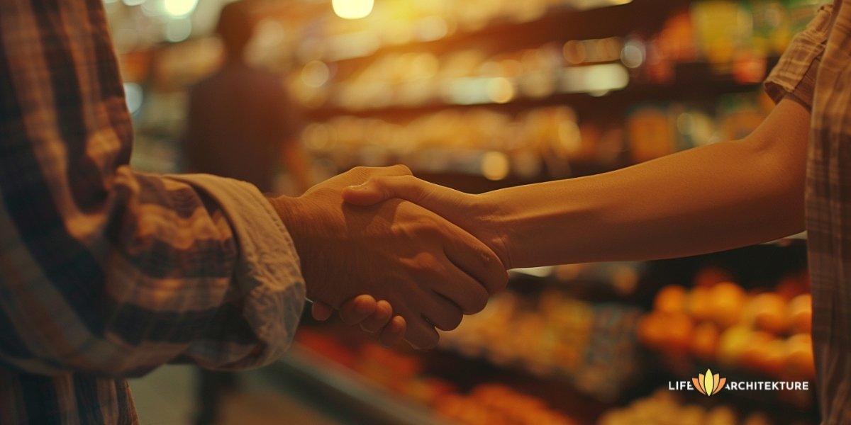 Man expressing gratitude to the lady for helping