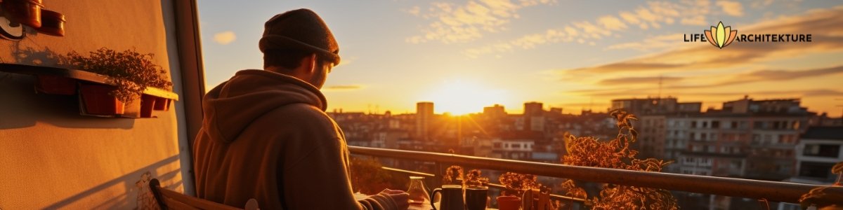 Man in balcony spending time with himself, giving grace