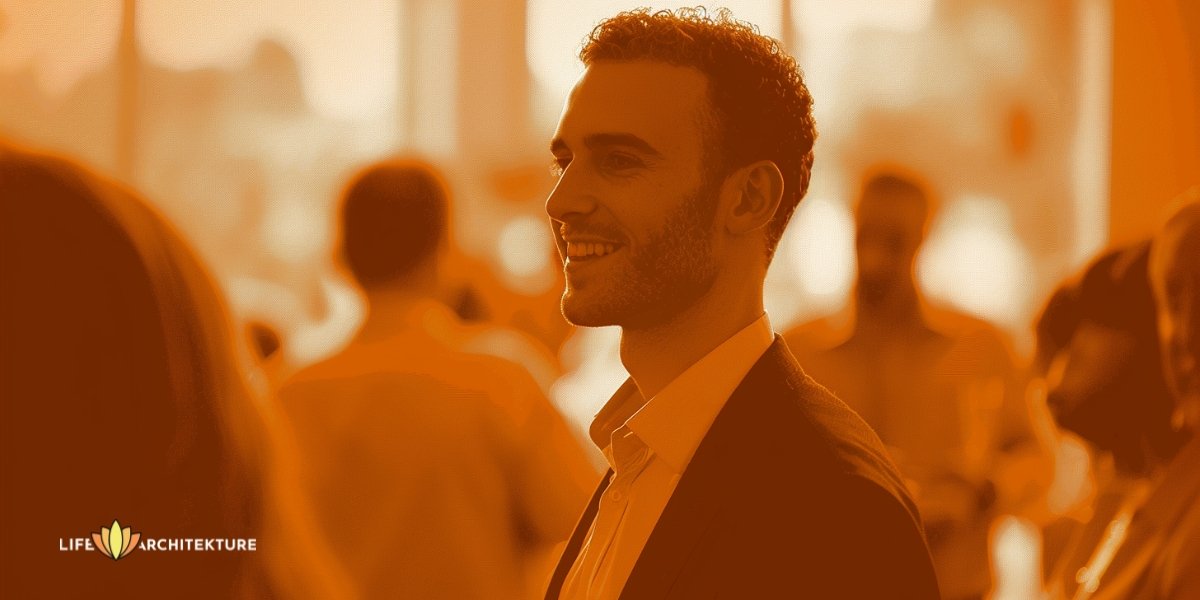 Man with quiet confidence attending a social event