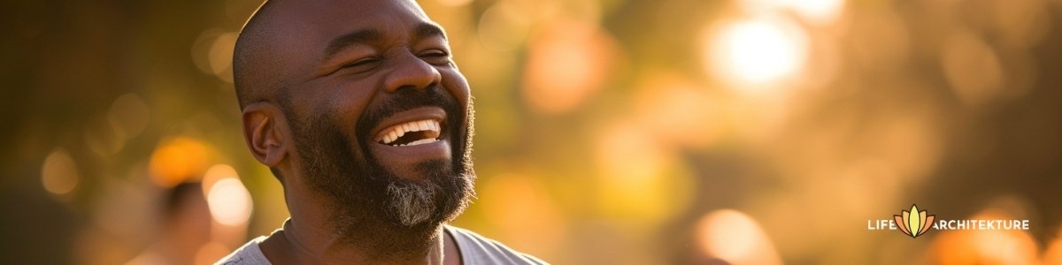 a man laughing whole heartedly releasing everyday stress