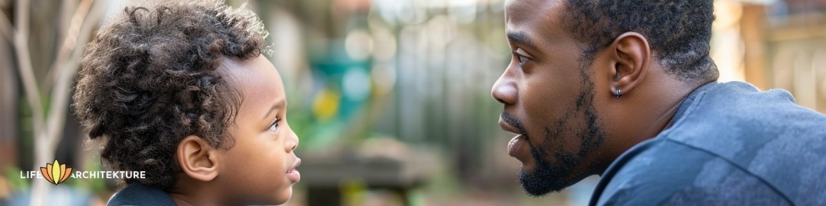 Child listening to his father consciously while playing memory game