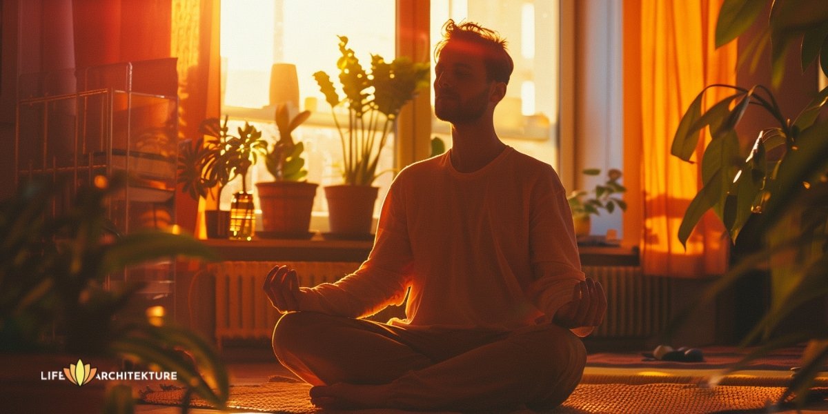 A practicing mindfulness meditation at home