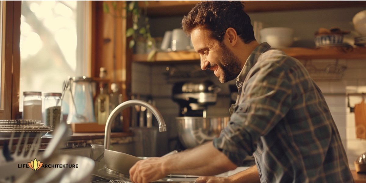 Man helping his wife with kitchen chores for better relationship