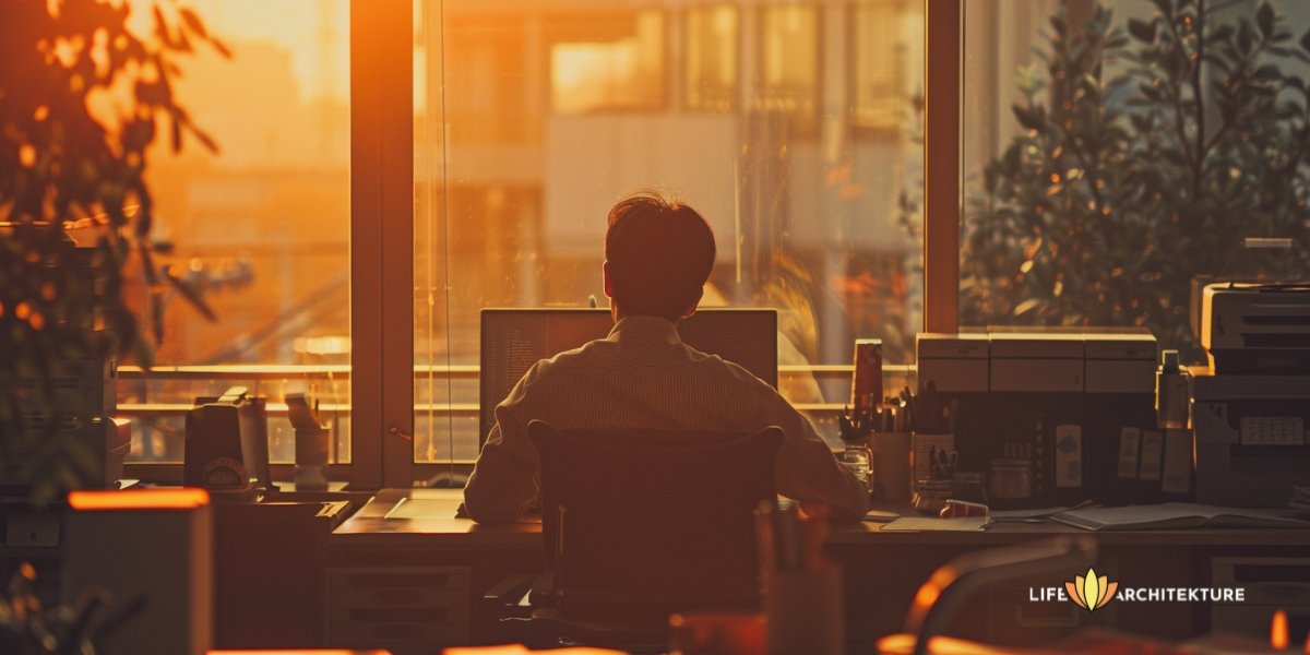 Un hombre que trabaja en un empleo que le gusta para sentirse realizado profesionalmente, creando un equilibrio en la vida