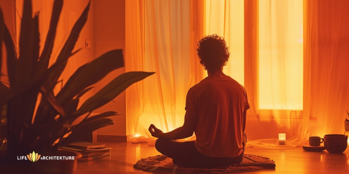 Ein Mann praktiziert Meditation und erhöht seine Schwingungen