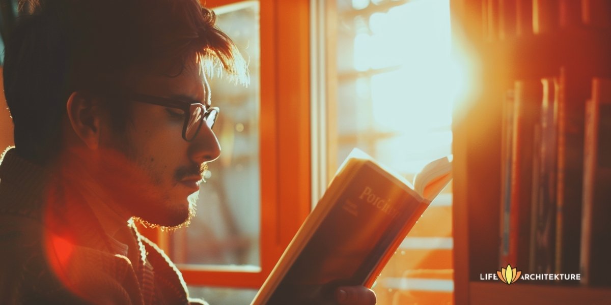 Man reading a book, getting his mind off from social media