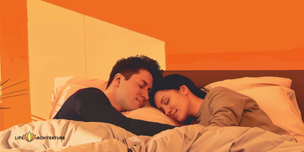 Ein Paar, das liebevoll auf dem Bett schläft und sich gegenseitig umarmt, um körperliche Intimität für eine starke und glückliche Beziehung zu teilen