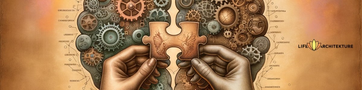 illustration of two hands holding a puzzle piece on top of a brain representing psychology of relationships