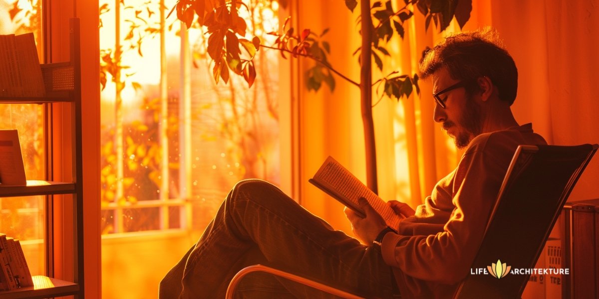 Un hombre leyendo un libro, adquiriendo conocimientos, un rasgo de un macho sigma