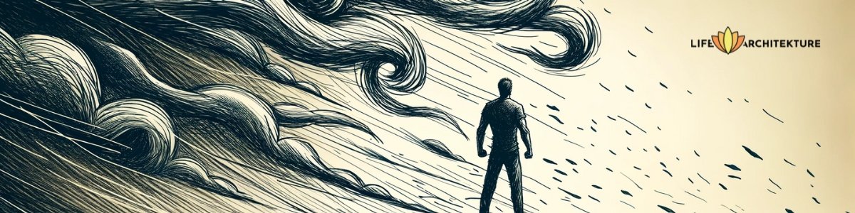 illustration man facing storm showing mental resilience