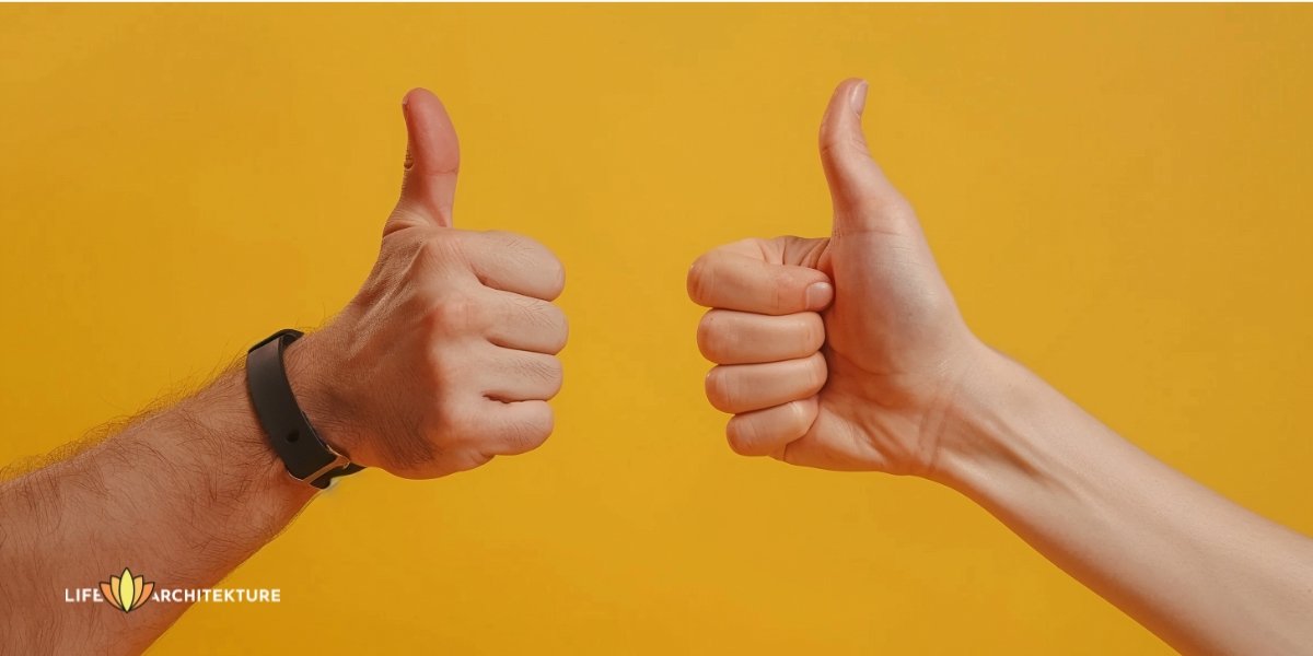 two hands showing thumbs up as a sign of saying 'yes'