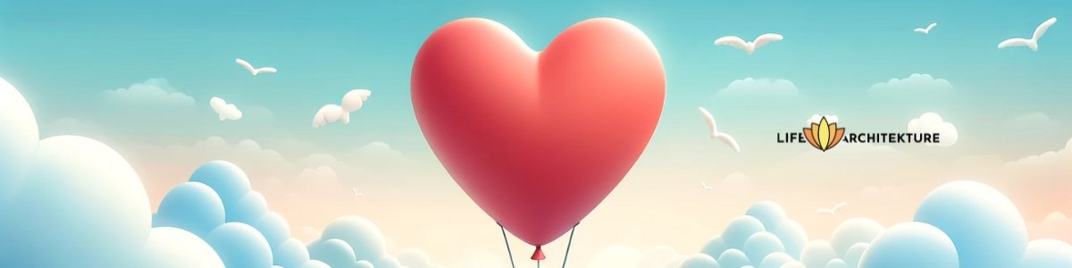 illustration red heart balloon in the sky representing self love and acceptance