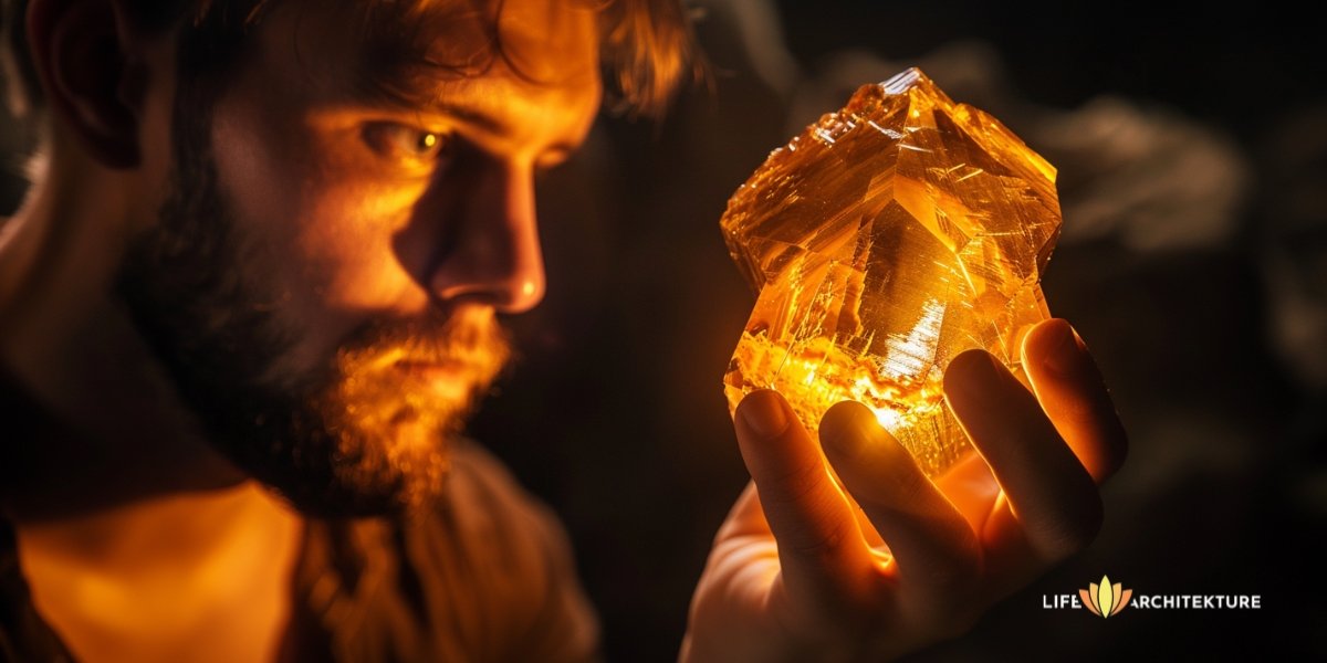 Ein Mann mit einem glänzenden Kristall in der Hand, der die "Regeln für das Ergreifen von Chancen" erklärt: Es ist nicht alles Gold, was glänzt