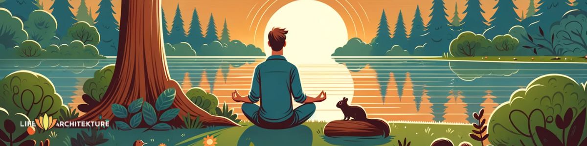 Vector illustration of a man spending some quality time in nature by meditating during the weekend