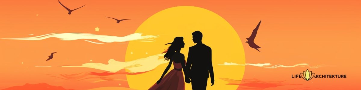 Vector illustration of a couple walking on the beach on a Saturday evening