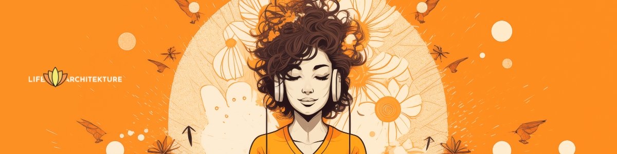 Vector illustration of a girl with headphones meditating on weekend