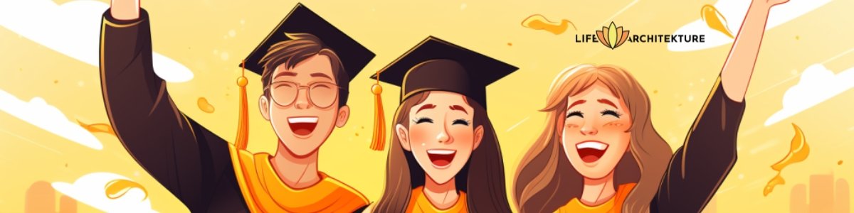 vector illustration of three people successfully graduating from university