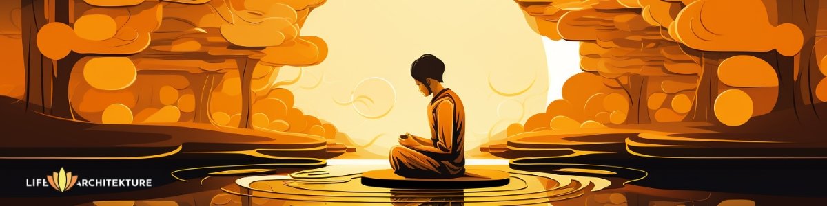 An illustration of a boy sitting on a rock in the water, reflecting on his day