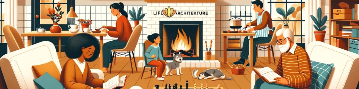 Vector illustration of a family enjoying their weekend at home through activities such as cooking, playing, and reading