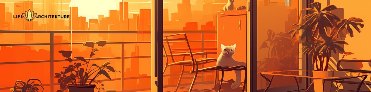 Vector illustration of a home with a cat sitting on the balcony