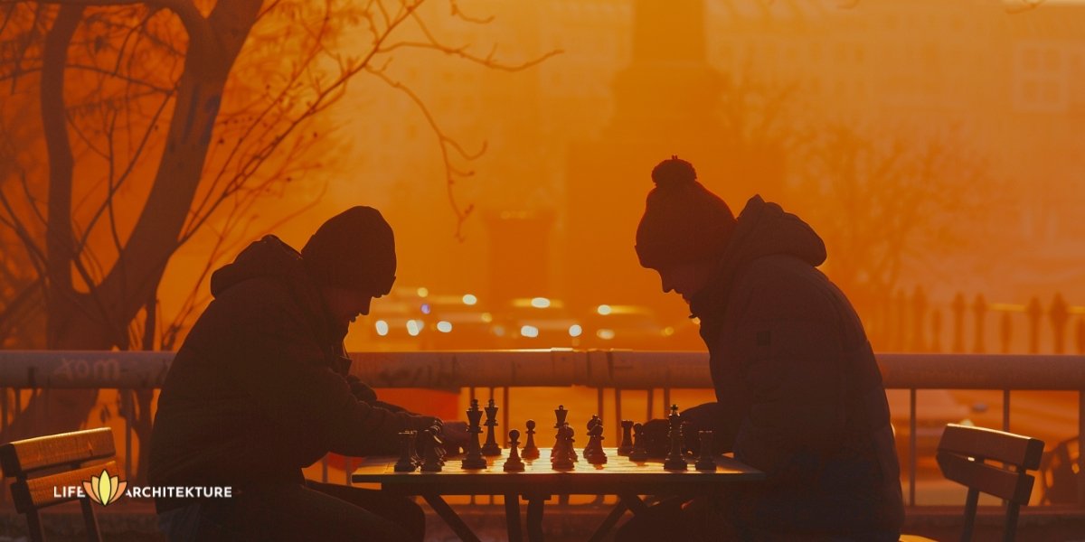 two people playing chess, focusing on next move; the solution