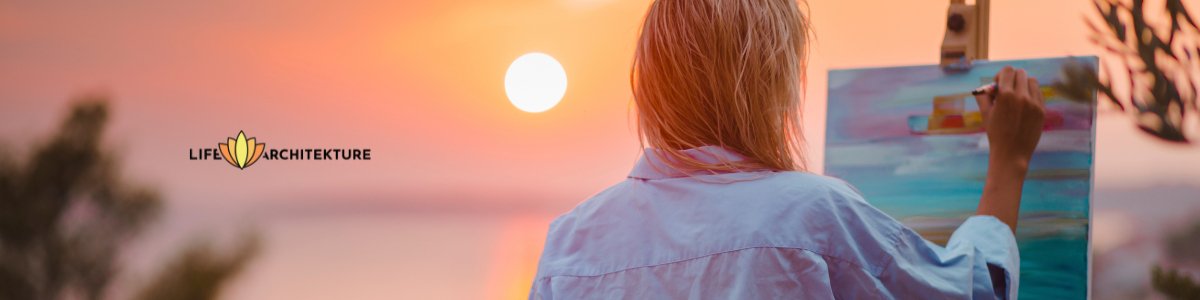 woman painting outdoors at sunset