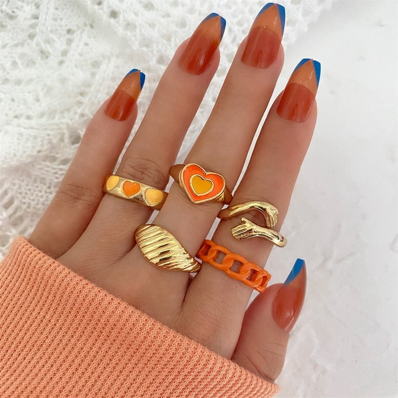 Cute Butterfly Heart Ring Set