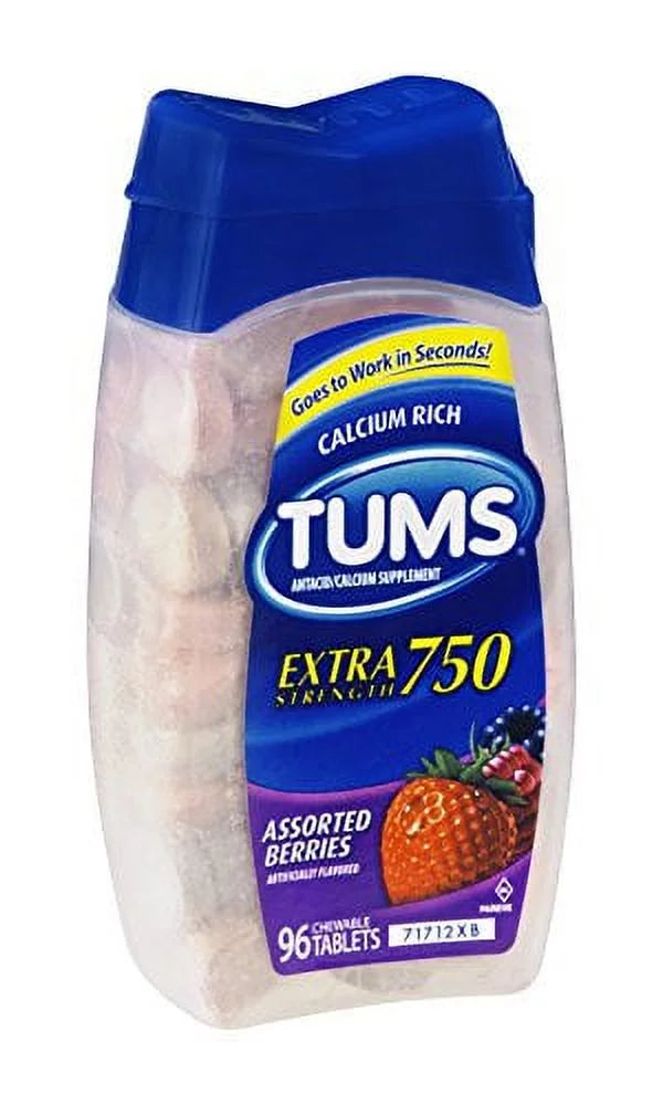 2 Pack - Tums E-X Extra Strength Antacid Chewable Tablets, Berries, 96 Each
