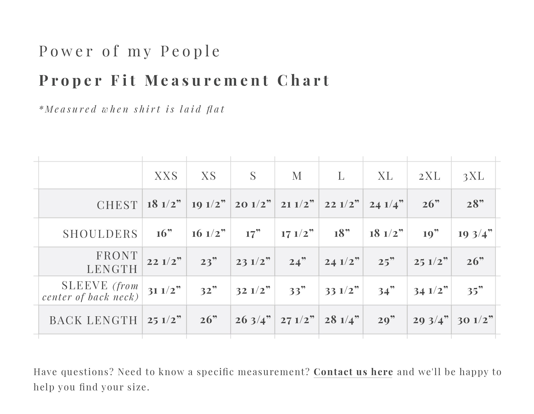 Proper Fit Size Chart